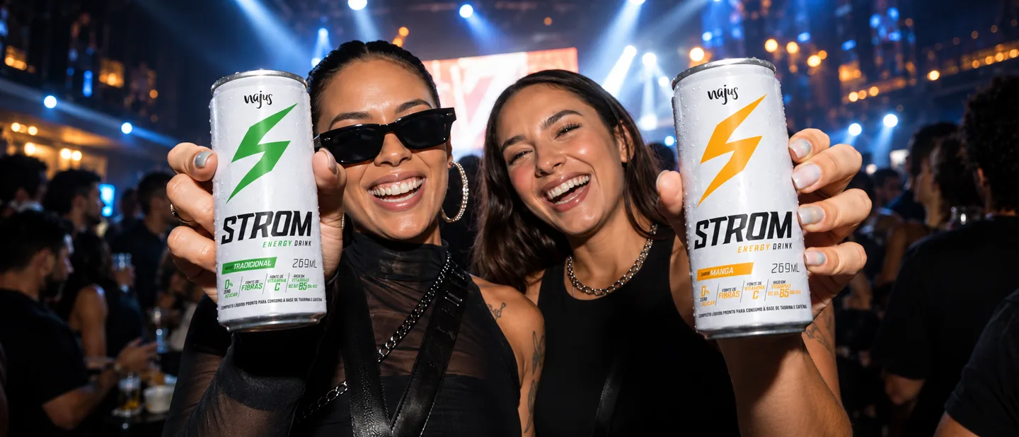Strom Energy Drink Tradicional e Manga: 0% açúcar, fonte de fibras e vitamina C